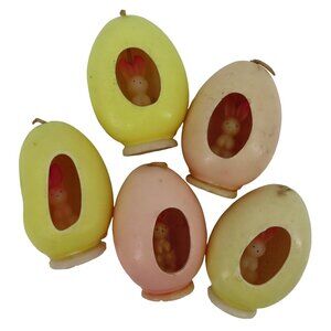 VTG Gurley Set of 5 Yellow Pink Easter Bunny Egg Diorama Candles Not Burned